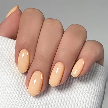 Oval Press on Nails Short | Light Yellow Fake Nails,Solid Color Acrylic Nails,Full Cover Glossy False Nails,Reusable Stick on Nails for Women Girls Daily Nail Art 24Pcs