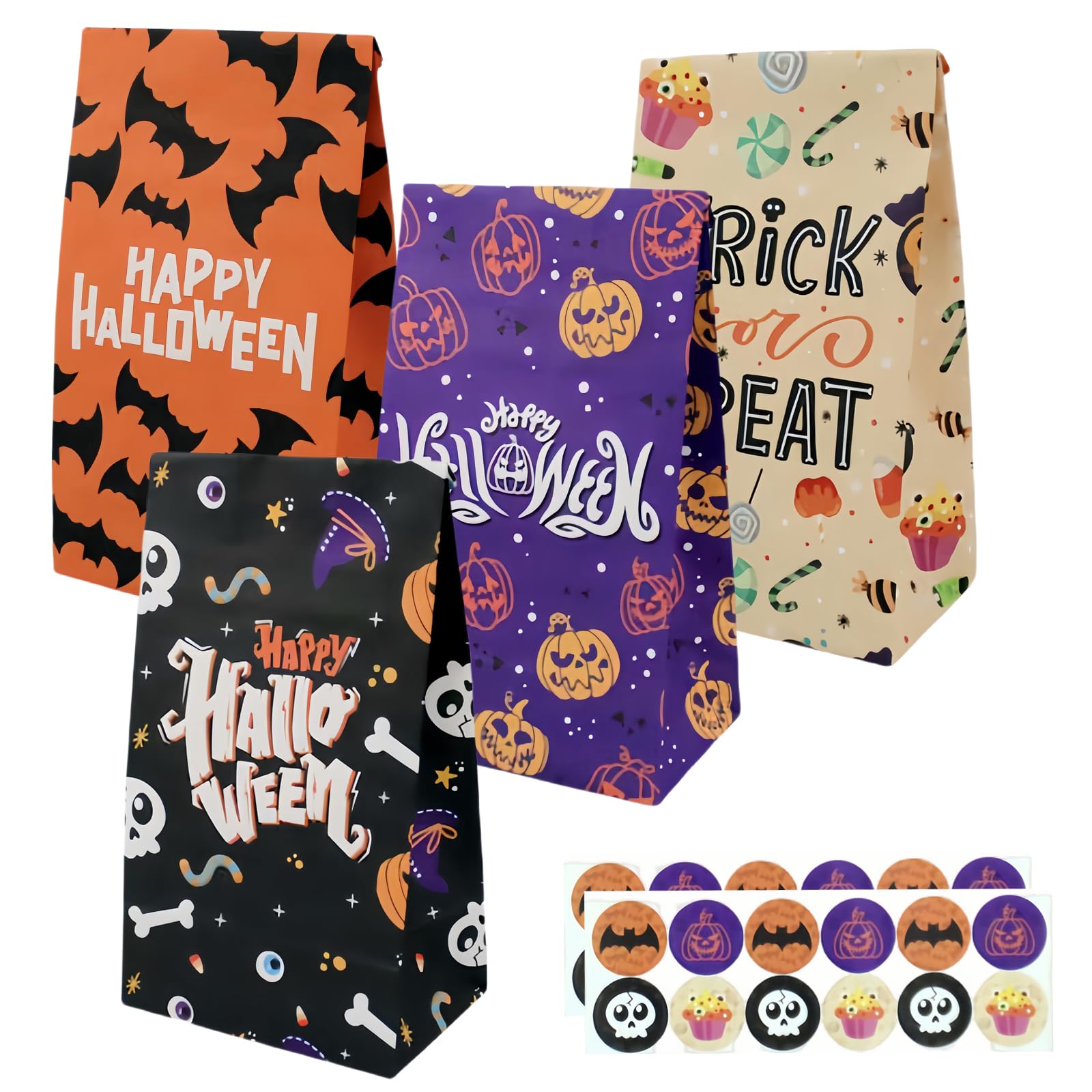 24Pcs Gift Bags Halloween Paper Party Favour Bags for Kids,Halloween Bags for Trick or Treating,Loot Bags Sweets Candy Bag Halloweens Treat Bag with 24 Stickers for Halloweens Party Supplies