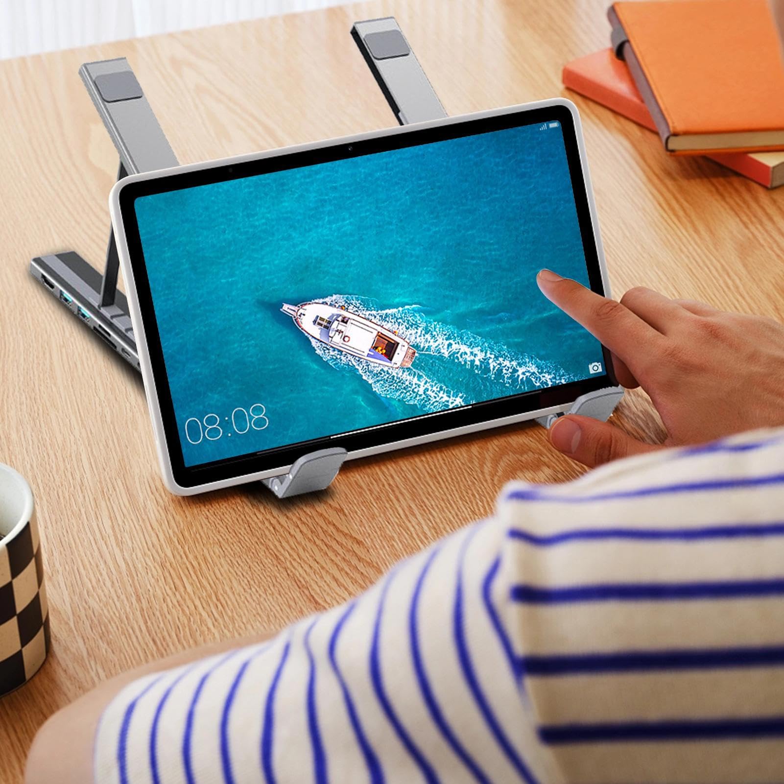 Base Di Docking Per Portatile Hub 8 in 1 per Tablet con Base Ventilata di | Alzaschermo Portatile Per Ufficio Domestico Lavoro Viaggio Scrivania Tavolo Business E Notebook