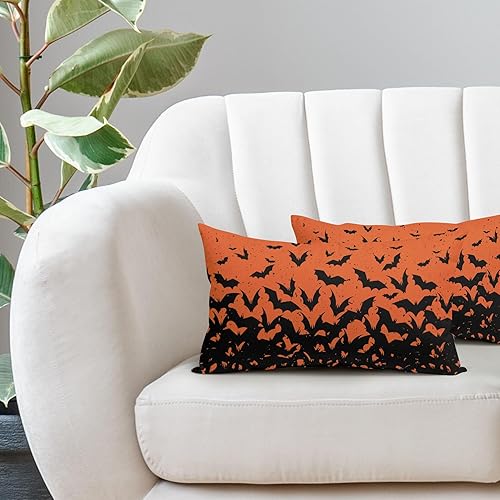 Miniatura 5 de Kawani Juego de 2 fundas de almohada lumbar de murciélagos de 12 x 20 pulgadas, fundas de almohada rectangulares decorativas de murciélagos negros y