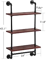 Vista 3 de ivinta Estantes flotantes de 3 niveles, estante de pared de tubo de 24 pulgadas, estantes de almacenamiento rústicos montados en la pared