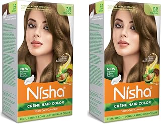 Nisha Cream Permanent Blonde Hair Color - 100% Gray Coverage - Dark Blonde Hair Dye, Shade 7.0 Pack of 2