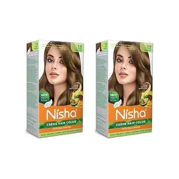 Nisha Cream Permanent Blonde Hair Color - 100% Gray Coverage - Dark Blonde Hair Dye, Shade 7.0 Pack of 2