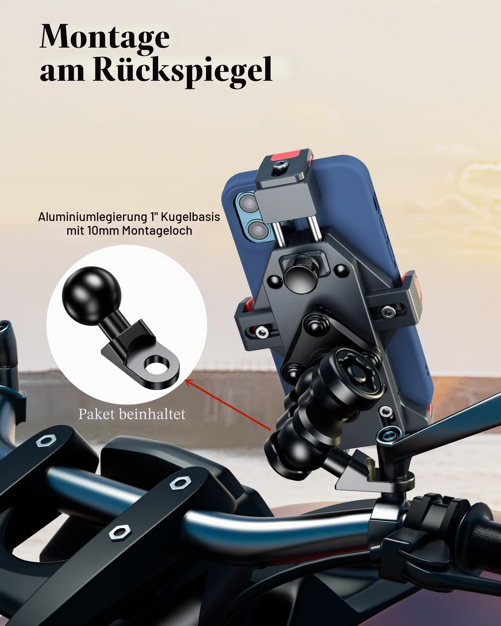 BRCOVAN Metall Motorrad Handyhalterung mit Qi 15W Drahtloses Ladegerät | mit Vibrationsdämpfer, Aluminiumlegierung, Einstellbar Outdoor Lenker Handy Halterung für 4,7-7,2 Zoll Smartphone