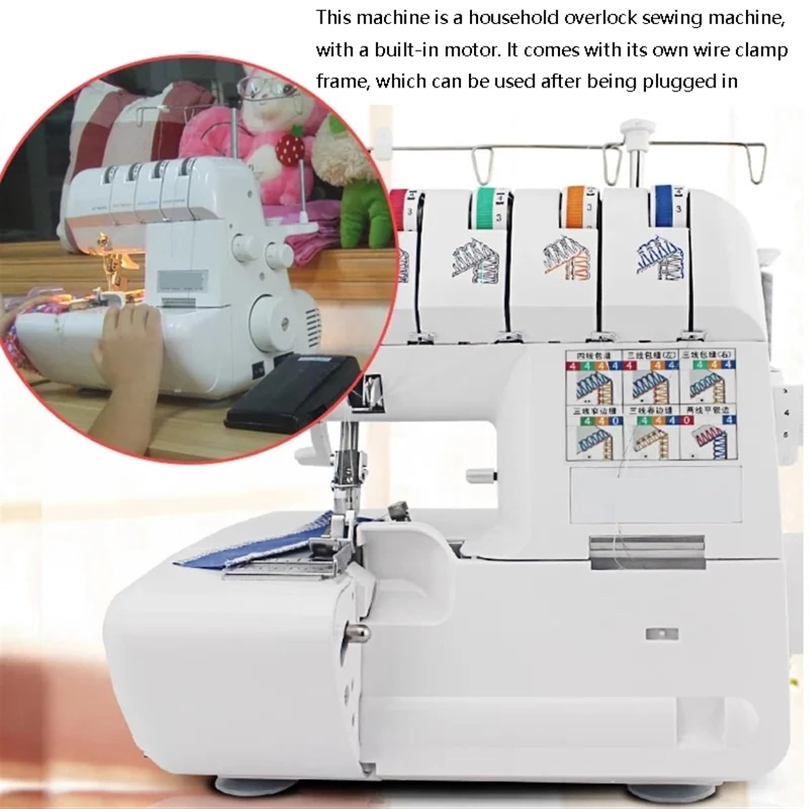 Wielofunkcyjna domowa czteronitkowa maszyna do szycia overlock z kodem krawędziowym, taśma koronkowa, elektryczna maszyna do szycia overlock