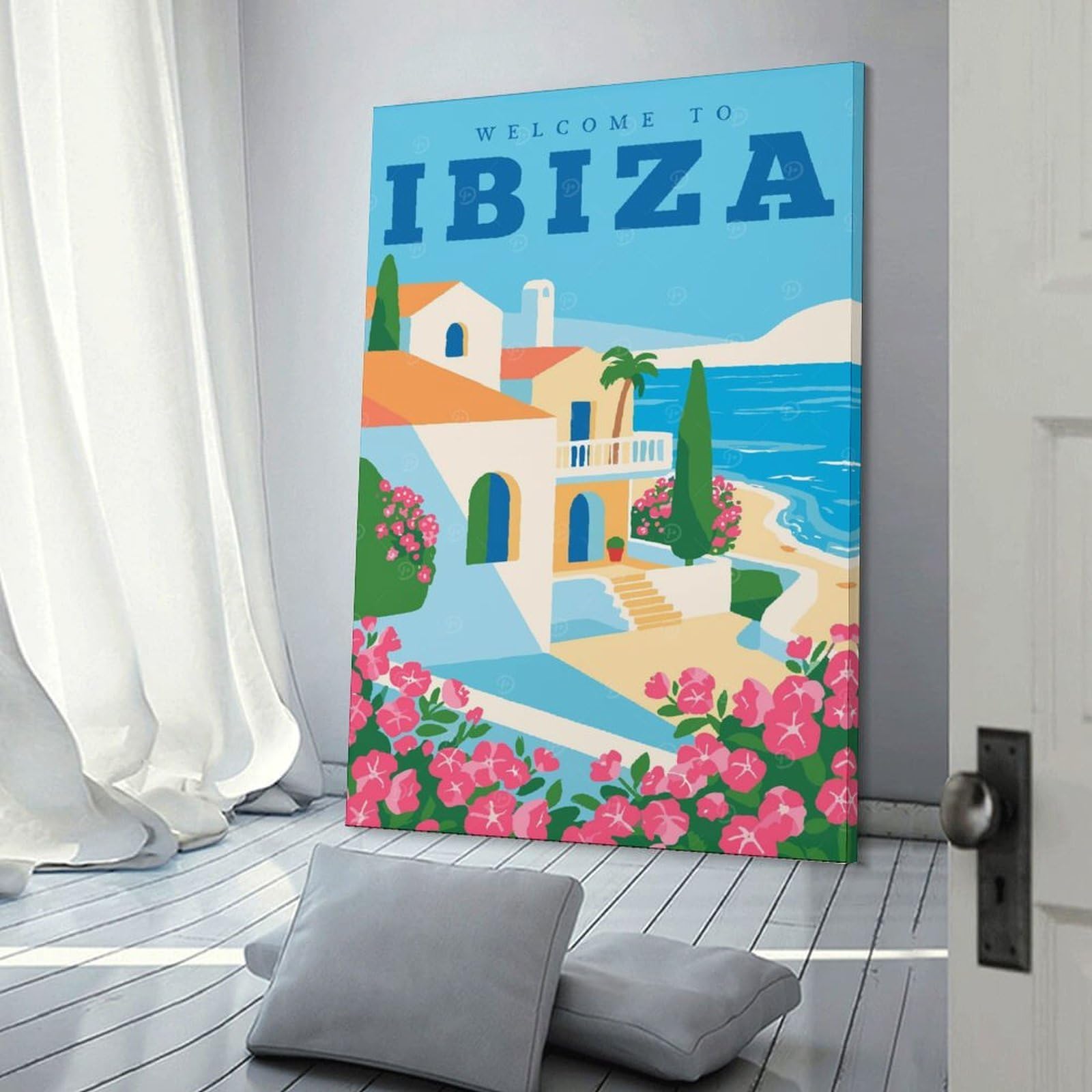 Junmoney Canvas Wall Decor Welcome to Ibiza Travel, 24x36inch(60x90cm), for Gallery Wall Layouts in Home Or Office, Home Wall Art for Statement Displays