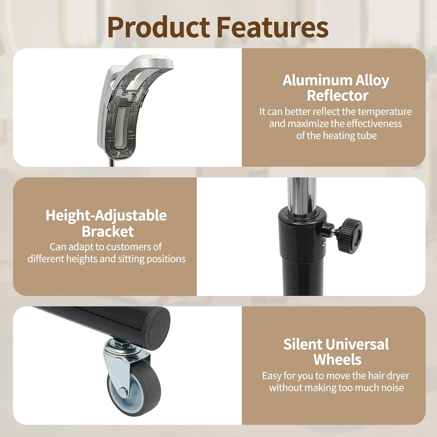 Vertical Hairdressing Heater, Hair Color Processor Heating Stand with Wheels, Adjustable Height, Temperature, Time Standing Hair Dryer, Vertical Cold Iron Hair Dryer Adjustable Angle(45°, 90°, 180°)