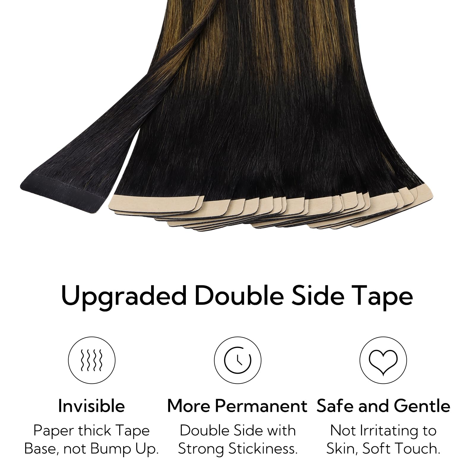 HOTBANANA Extension Capelli Veri Biadesivo, Nero Naturale Misto Marrone Extension Biadesive Capelli Veri Lisci 35cm 20pcs Remy Tape in Hair Extensions 50g