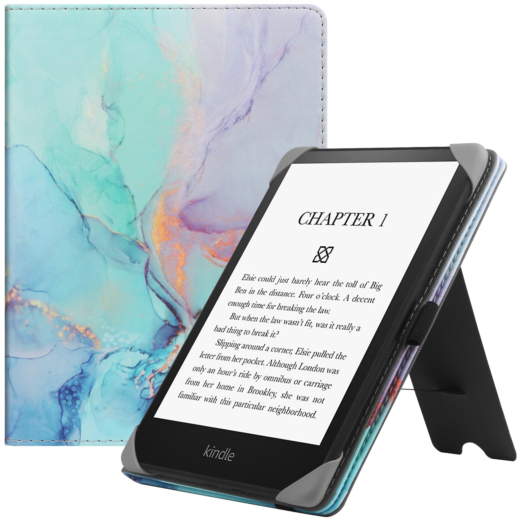 HGWALP Universal Stand Case for 6-6.8 inch eReaders,Premium PU Leather Sleeve Stand Cover with Handstrap Compatible with All 6" 6.8" Paperwhite/Kobo/Tolino/Pocketook/Sony E-Book Reader-Marble Blue
