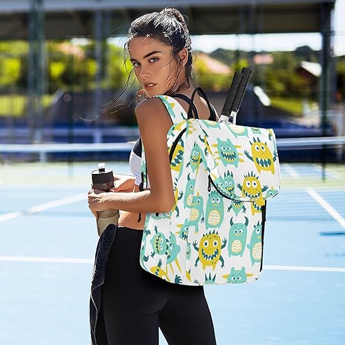 Miniatura 7 de Women Men Tennis Bag Cute Sturdy Cute Little Monsters Green Yellow Sport Pickleball Badminton Bag for Men Women Tennis Sport bolso para raquetas