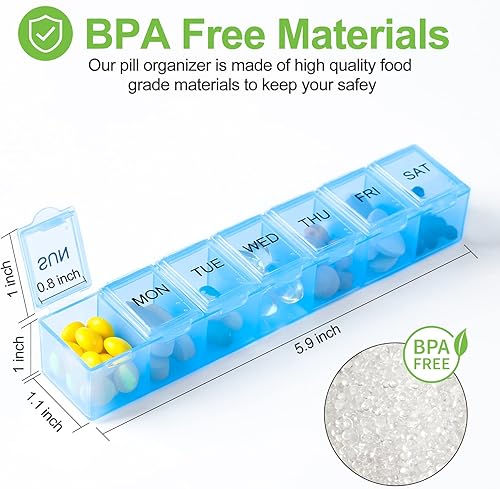 Miniatura 5 de Paquete de 4 pastilleros semanales, pastilleros de 7 días, pastillero diario de viaje, organizador de medicamentos portátil y planificador con