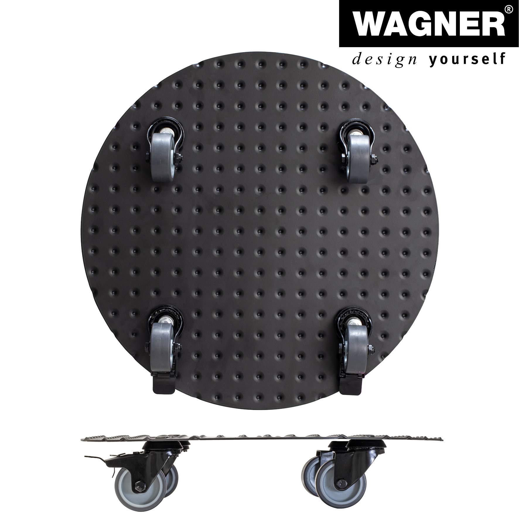 Wagner Soporte con Ruedas para Plantas Alaska Black Ø 38 x 7,5 cm I Carro para Uso Exterior + Interior I Base de Aluminio, Negro I 2 Frenos I Carga MAX. 150 kg I Fabricado en Alemania - 20700601