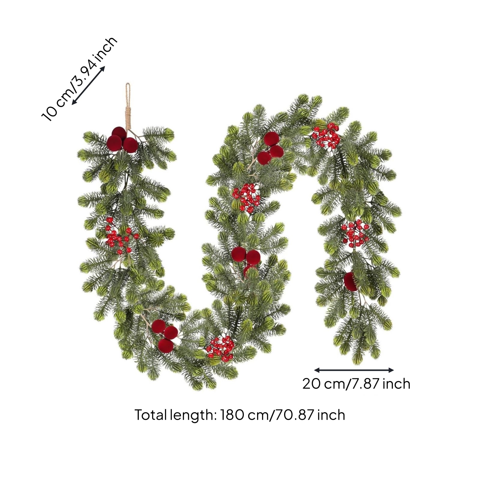 Ghirlanda Natalizia Ghirlanda Festiva Parete Ghirlanda con Rami Fogliame Sintetico con Baccelli Vite Flessibile in Plastica Peso 760g con Asola Adatta