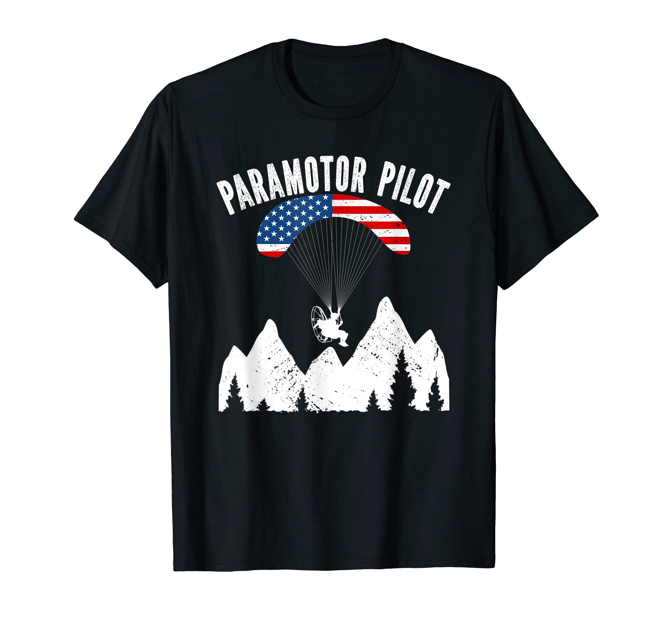 Paramotoring Pilot and Paramotor GiftsParamotor Pilot American Flag Vintage Paramotor T-Shirt