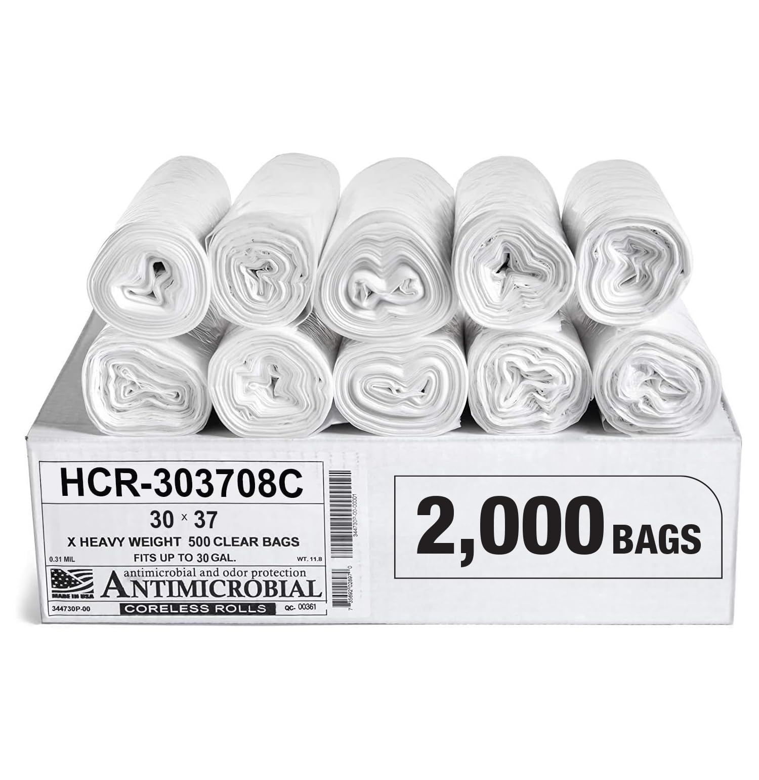 Aluf Plastics 30 Gallon 8 Micron (eq) Clear Trash Bags 30" x 37" 2000 Count
