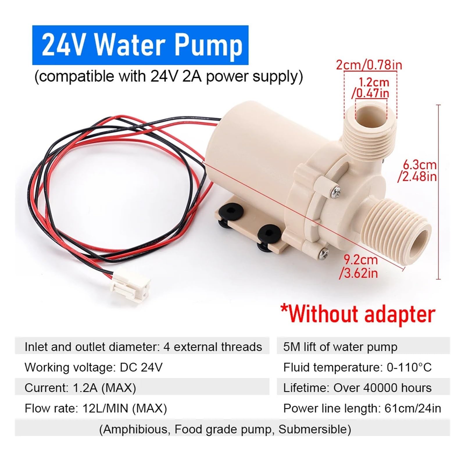Industrial Water Pressure Diaphragm Pump 1pcs Solar Water Pump DC12V/24V 5M Hot Brushless Motor Circulation High Pressure(24V)