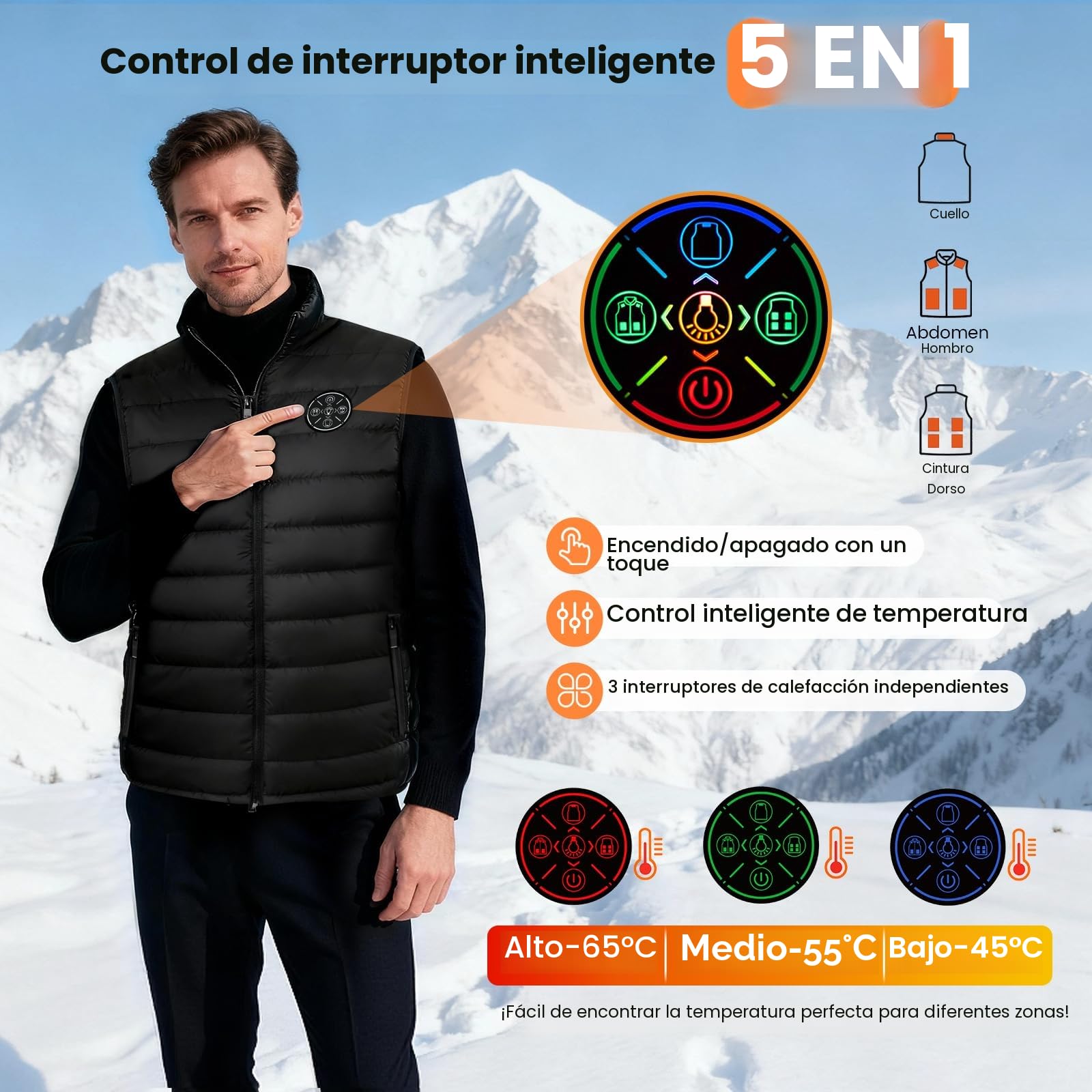 Chaleco Calefactable Hombre Mujer, Chaqueta Calefactable con 20000mAh Bateria, Chalecos Calefactables con 9 Zonas de Calefacción para Exteriores, Ropa Calefactables Para el Invierno (L)