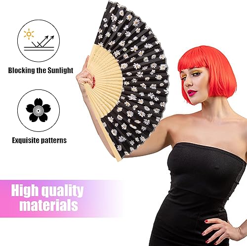 Miniatura 3 de JYSILIYH Ventilador de mano plegable para mujer, plegable, chino, japonés, vintage, de mano de seda de bambú, ventilador plegable para sofocos,