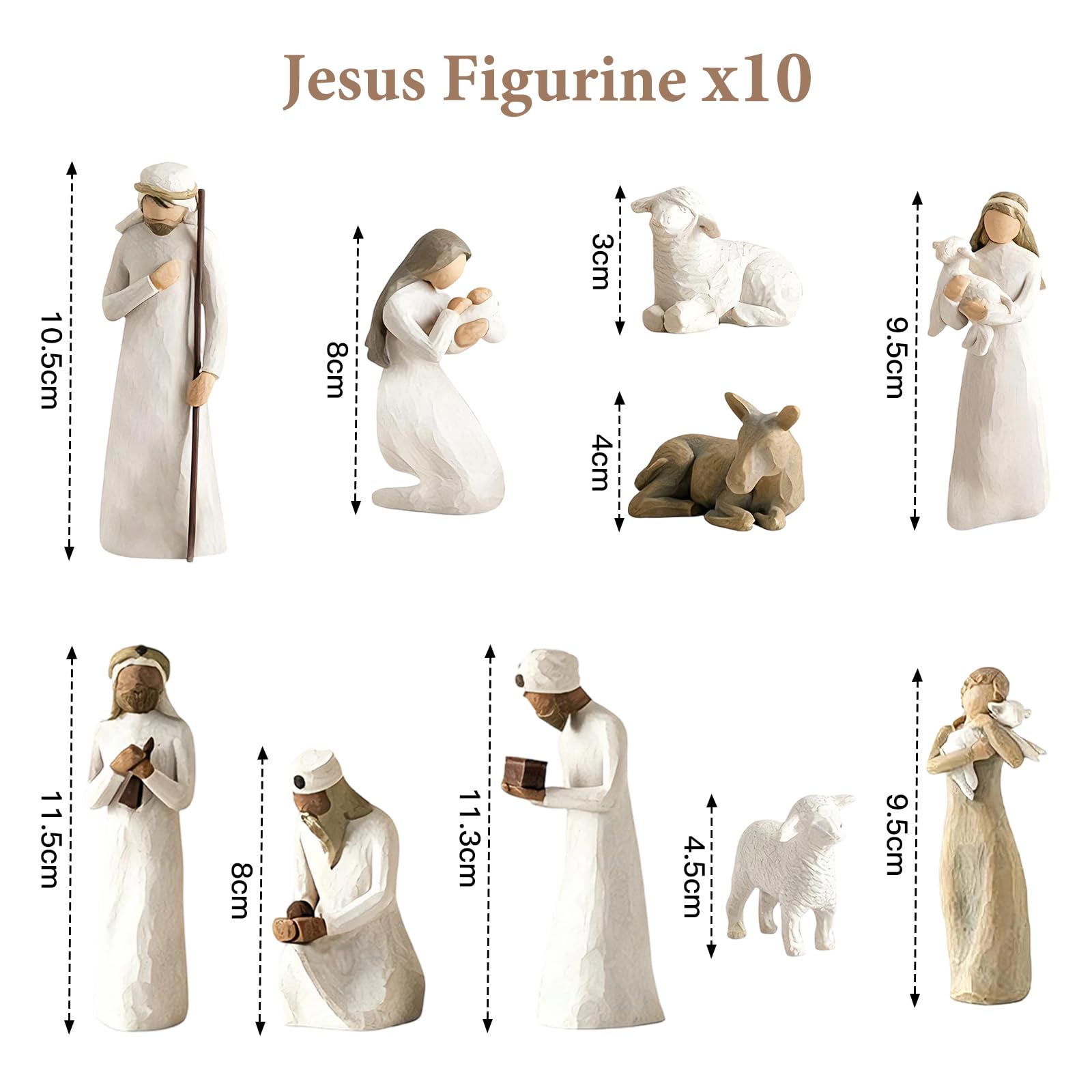 Set di 10 personaggi presepe in resina, presepe born scene, presepe con figurine, nascita Belen Natale, presepe in resina sacra famiglia, decorazione