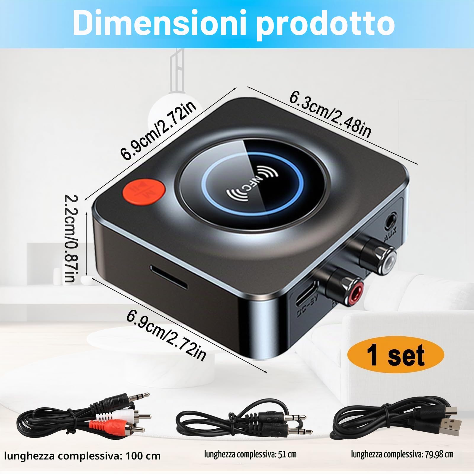 Ricevitore Bluetooth 5.3 HiFi, Adattatore Bluetooth AUX per Stereo Casa, Altoparlante, Amplificatore HiFi, con RCA/AUX Jack 3,5mm per Stereo Casa, Altoparlante, Amplificatore