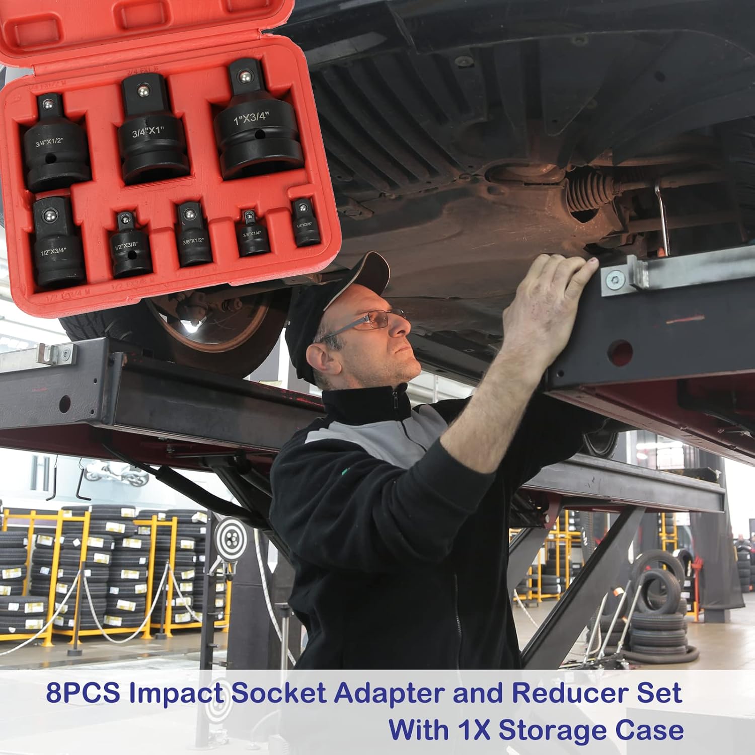 TYFYB 8pcs Impacted Impact Socket Adapter Reducer Step Up Converter Set Mechanics CRV 1/4inch 3/8inch 1/2inch 3/4inch, Red-8pcs (CY0861)