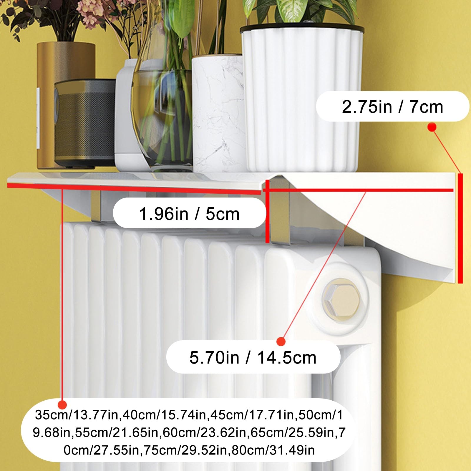 Generico Mensola sopra Termosifone, Bianco Moderno Mensola Termosifone Senza Foratura, Mensola per Termosifone per Casa Ufficio Cucina Camera(40cm/15.74in)