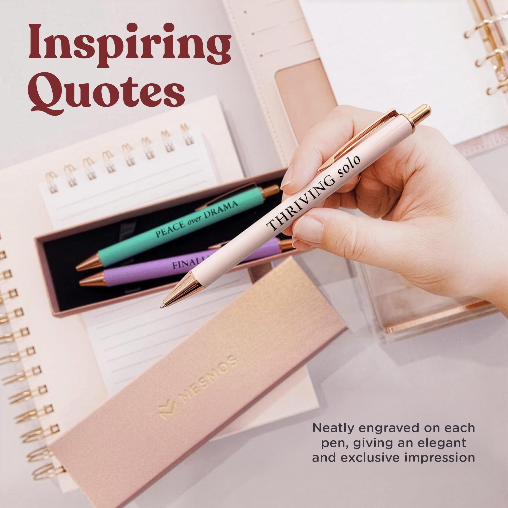 MESMOS 3pcs High End Luxury Happy Divorce Gifts for Women, Strong Woman Gifts, Gift to Cheer Someone up Women, Break up Gift for woman, Boss, & Friends. German-Ink & 1mm Swiss-Tip Motivational Pens