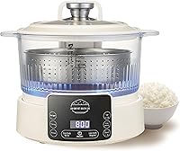 AVIF 3L Low Carb Rice Cooker - Multifunction Low Sugar Steamer with Timer, Glass Pot, 3 Modes for Small Families (Beige)