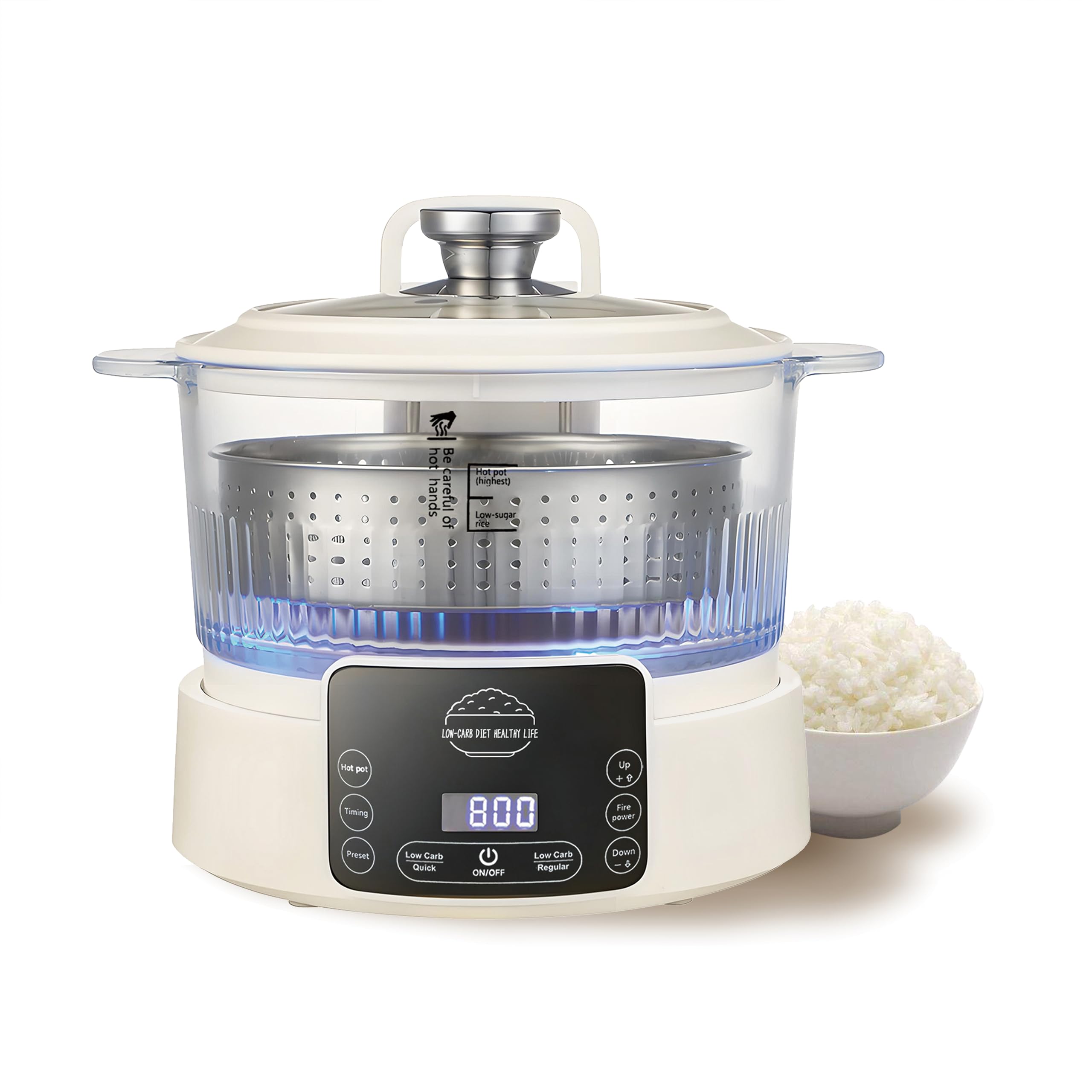 low carb rice cooker,3l multifunction low sugar rice cooker small,reservable & timable,4h keep warm,cooking,simmering,stewing,steaming all in one,ideal for small familie,apartment(3l,beige)