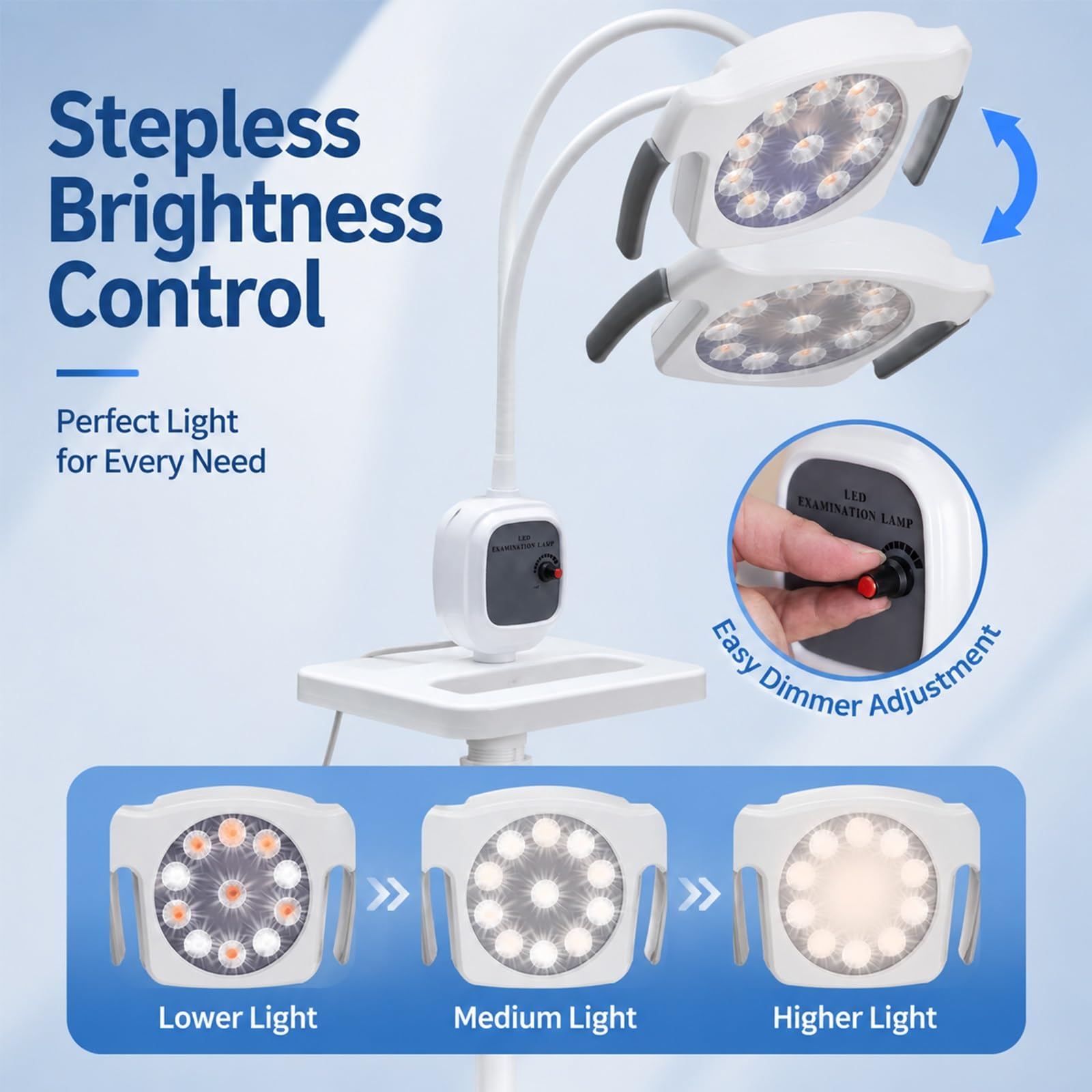LED Medizinische Untersuchungsleuchte, Mobile Stehlampe Mit Flexiblem Arm, Chirurgische Untersuchungslampe Mit Einstellbarer Helligkeit Für Gynäkologie, Zahnmedizin, HNO Und Ambulante Kliniken