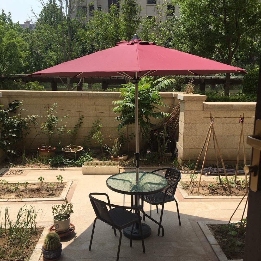Parasols de jardin d'extérieur Parasol extérieur pour plage/piscine/terrasse/café, parasol de jardin rouge de 2,7 m avec manivelle et inclinaison, 8 baleines en acier robustes good