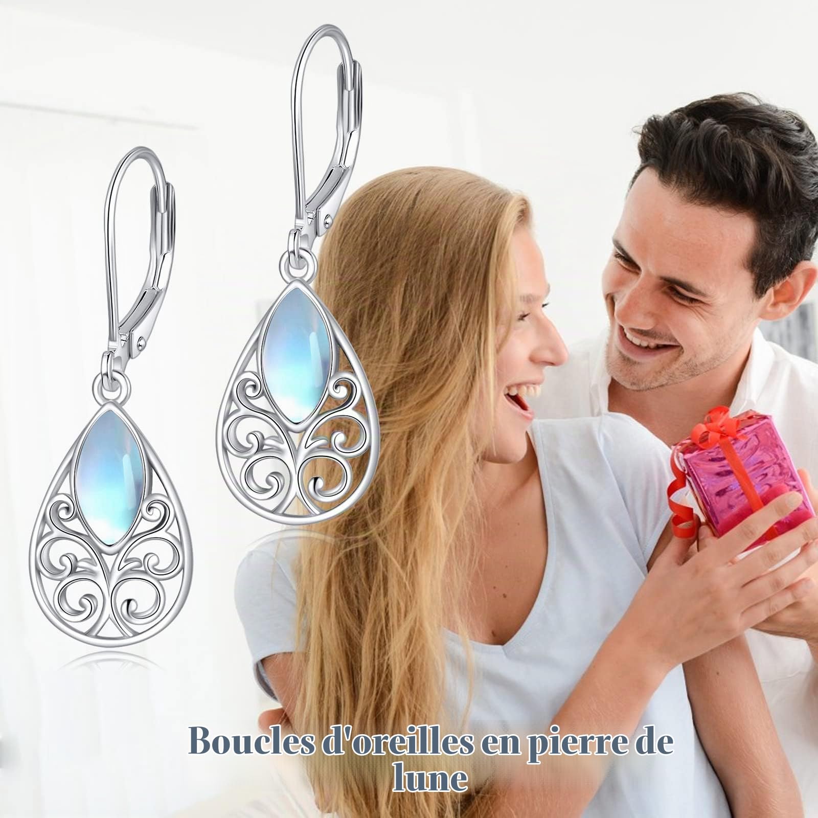 Boucles d'oreilles en pierre de lune filigrane en argent sterling larme celtique irlandaise
