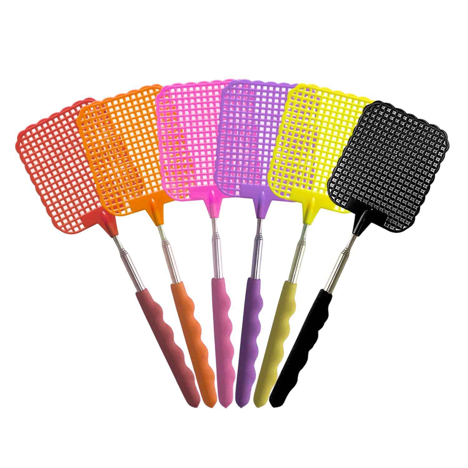 Fliegenklatsche, 6 Stück Bunt Fliegenklatsche Ausziehbar, Fliegenklatsche Stabil,Manual Extendable Fly Catcher für Fliegen und Insekten Abzuwehren?Rot/Orange/Gelb/Rosa/Lila/Schwarz?