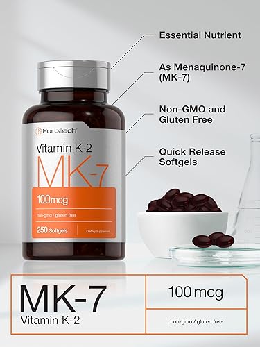 Miniatura 4 de Horbäach Vitamina K2 MK7 100mcg | 250 cápsulas blandas | Suplemento sin OMG, sin gluten