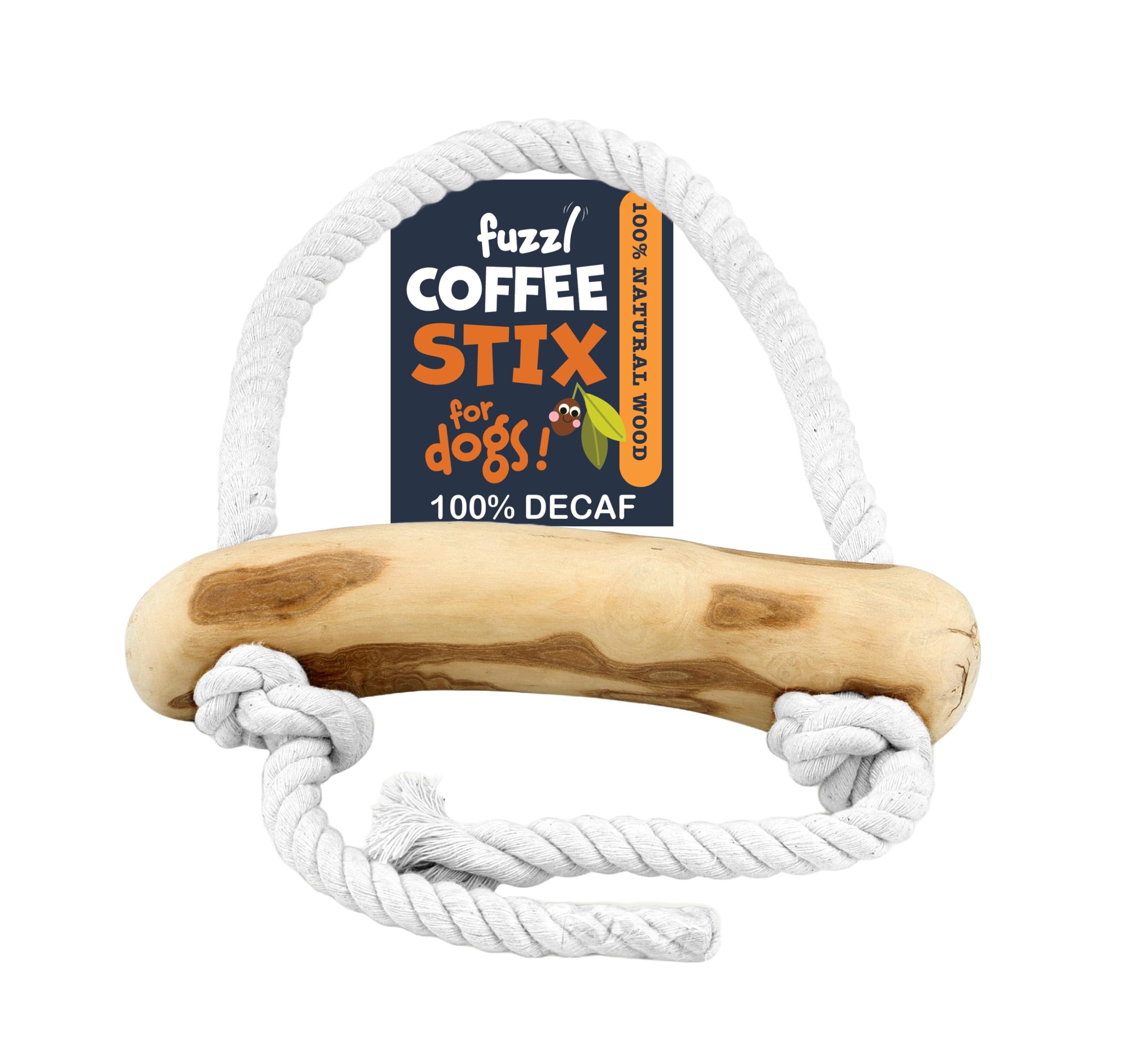 Fuzzl Coffee Stix & Rope Tug Dog Toy - Coffee Wood Chew Throw and Fetch Tough Dog and Puppy Toy, Natural