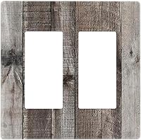 Vista 100 de Placa de pared dúplex de receptáculo de dispositivo de 1 gang de madera envejecida blanca gris con veta de tablón, cubierta de enchufe eléctrico