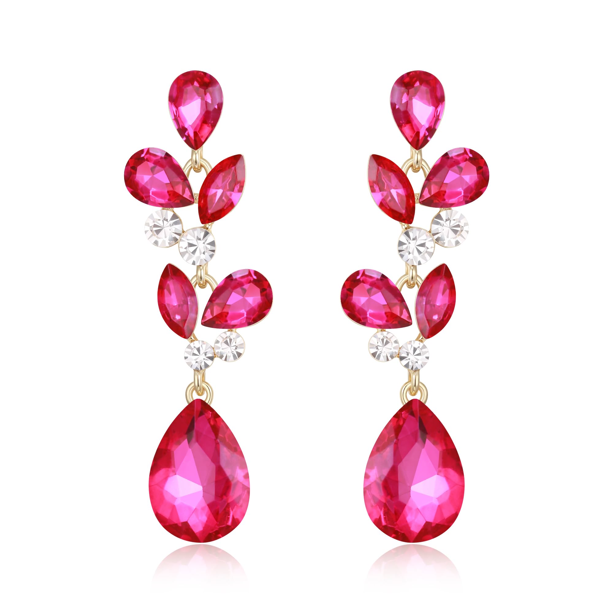 EVER FAITH Women's Rhinestone Crystal Bridal Leaf Teardrop Dangle Earrings Silver-Tone