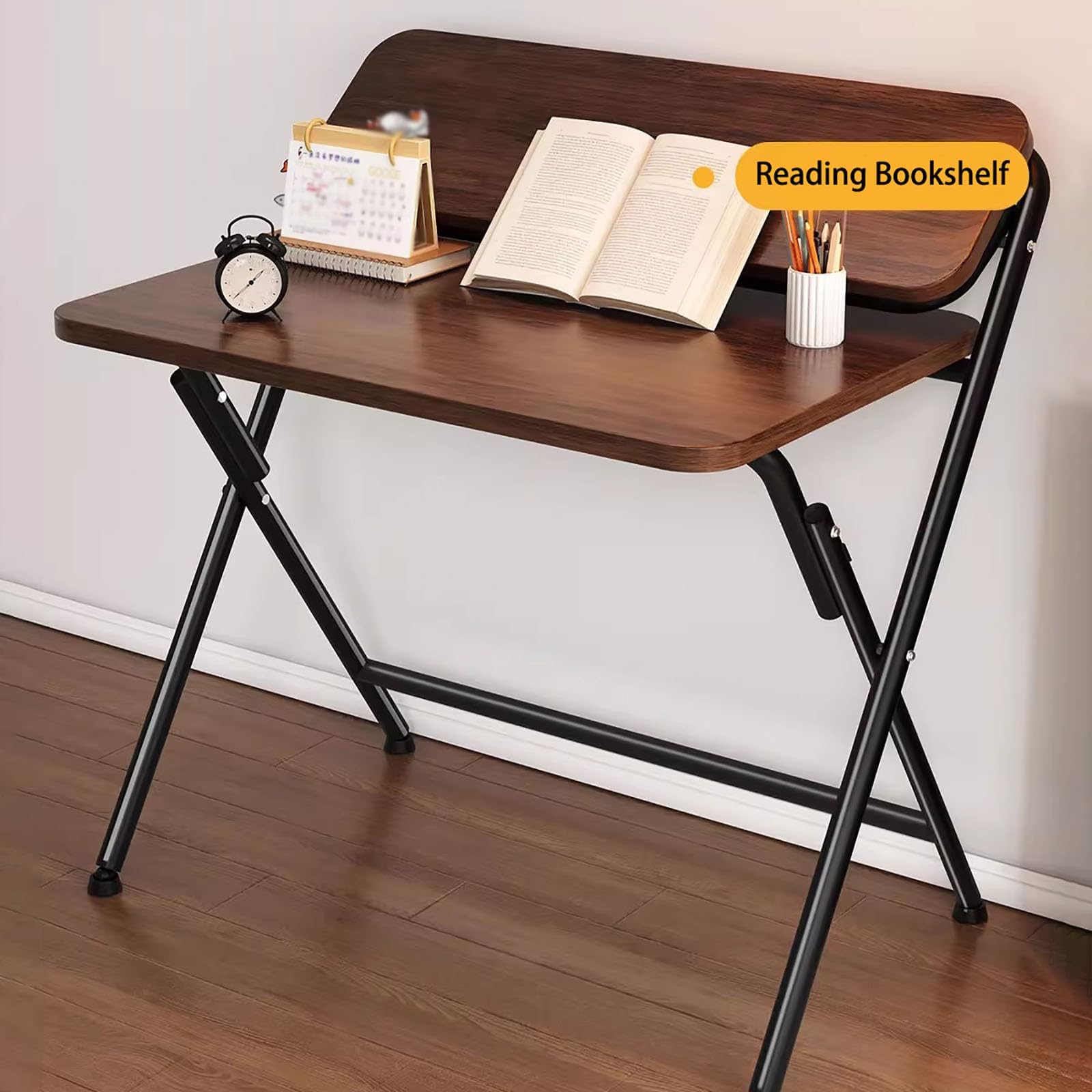 Faltbarer Laptop-Schreibtisch mit Sto-Regalen, platzsparender Schreibtisch für kleine Räume, keine Montage erforderlich, perfekter Arbeits- und Heimbüro-Schreibtisch, weiß, 80 x 50 cm