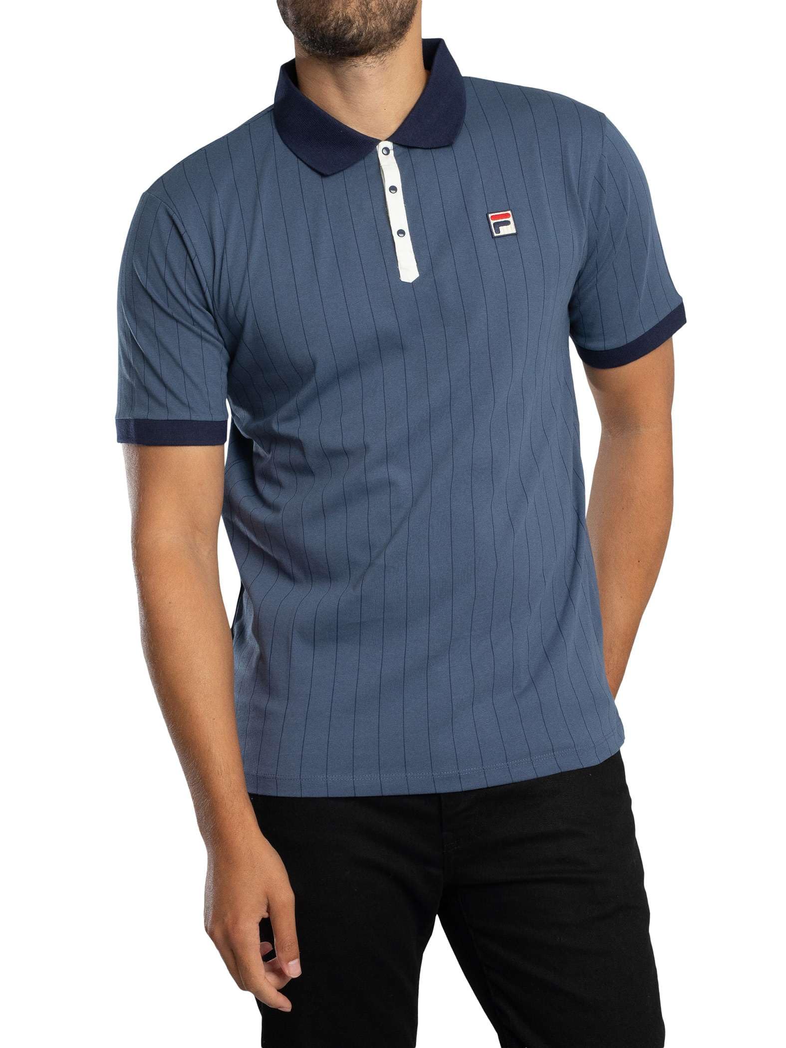 Fila Men's Indigo/Gardenia/Navy Bb1 Classic Vintage Stripe Polo Shirt, L