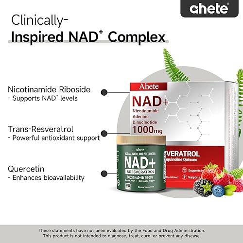 Miniatura 21 de Suplemento de resveratrol NAD, apoya la energía, la concentración y el envejecimiento saludable, suplemento de 900 mg de NMNH por porción, 90