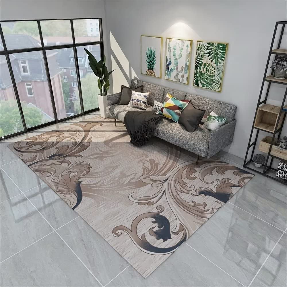 Alfombra gris 80x120cm antideslizante con patrón de planta para dormitorio juvenil