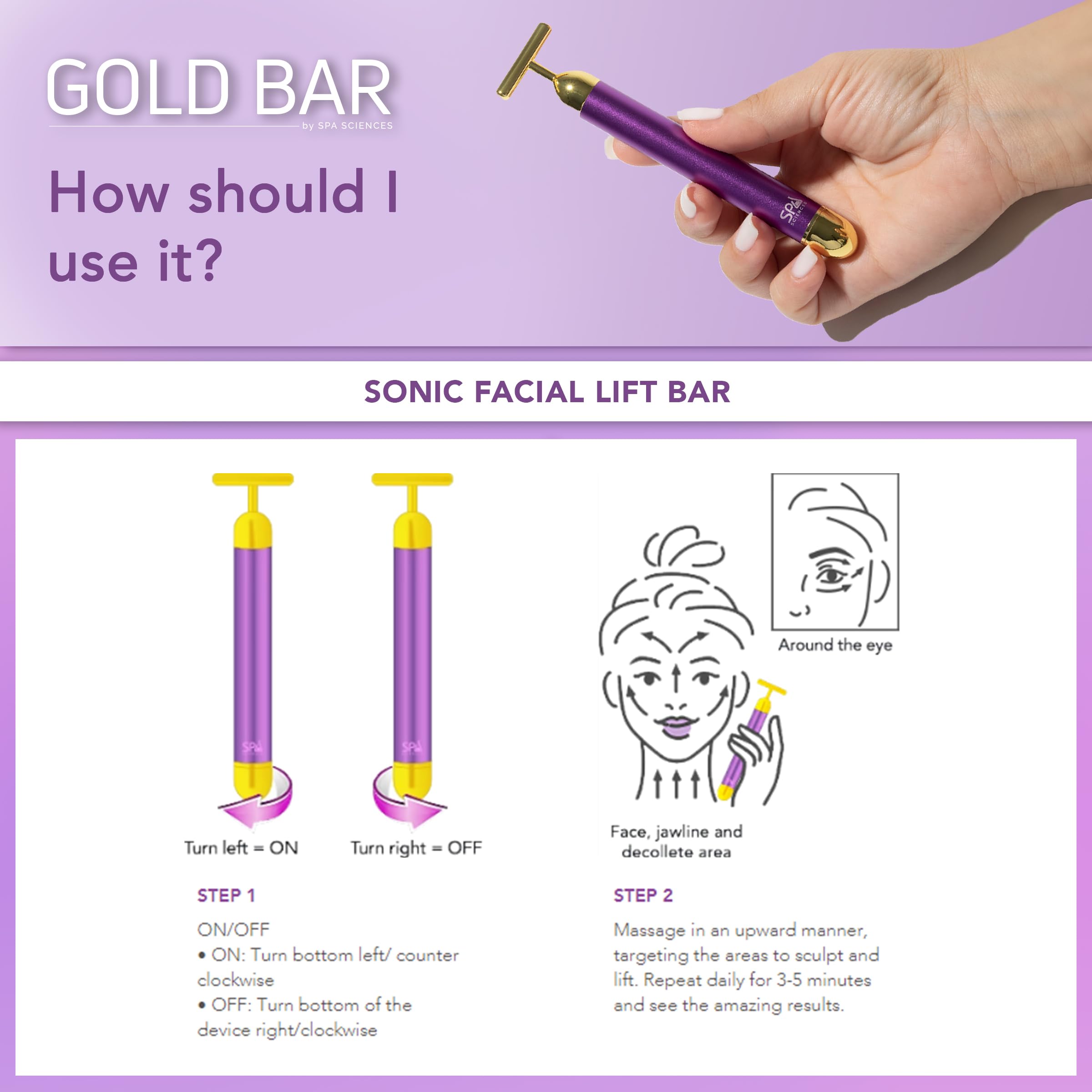 Amazon.com: SPA SCIENCES Gold BAR - Vibrating Face Lift Bar 