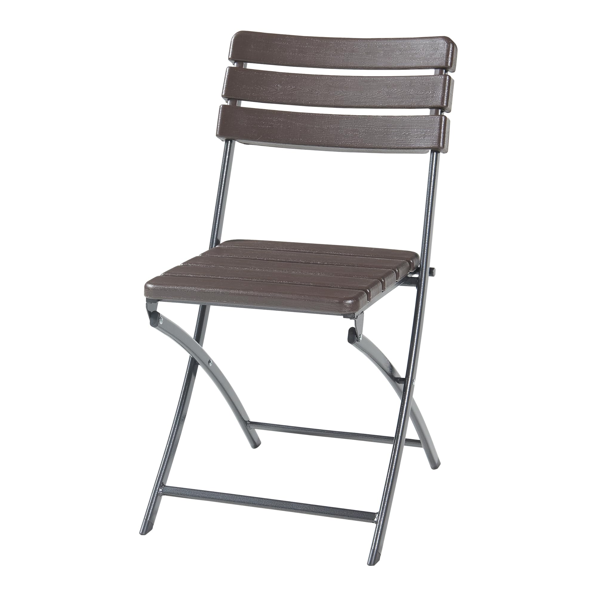 [en.casa] Lot de 2 Chaises Pliantes pour Camping Jardin Terrasse Extérieur Intérieur Set de 2 Chaises Résistantes Métal Plastique HDPE 81 x 46 x 58 cm Effet Bois Marron Foncé