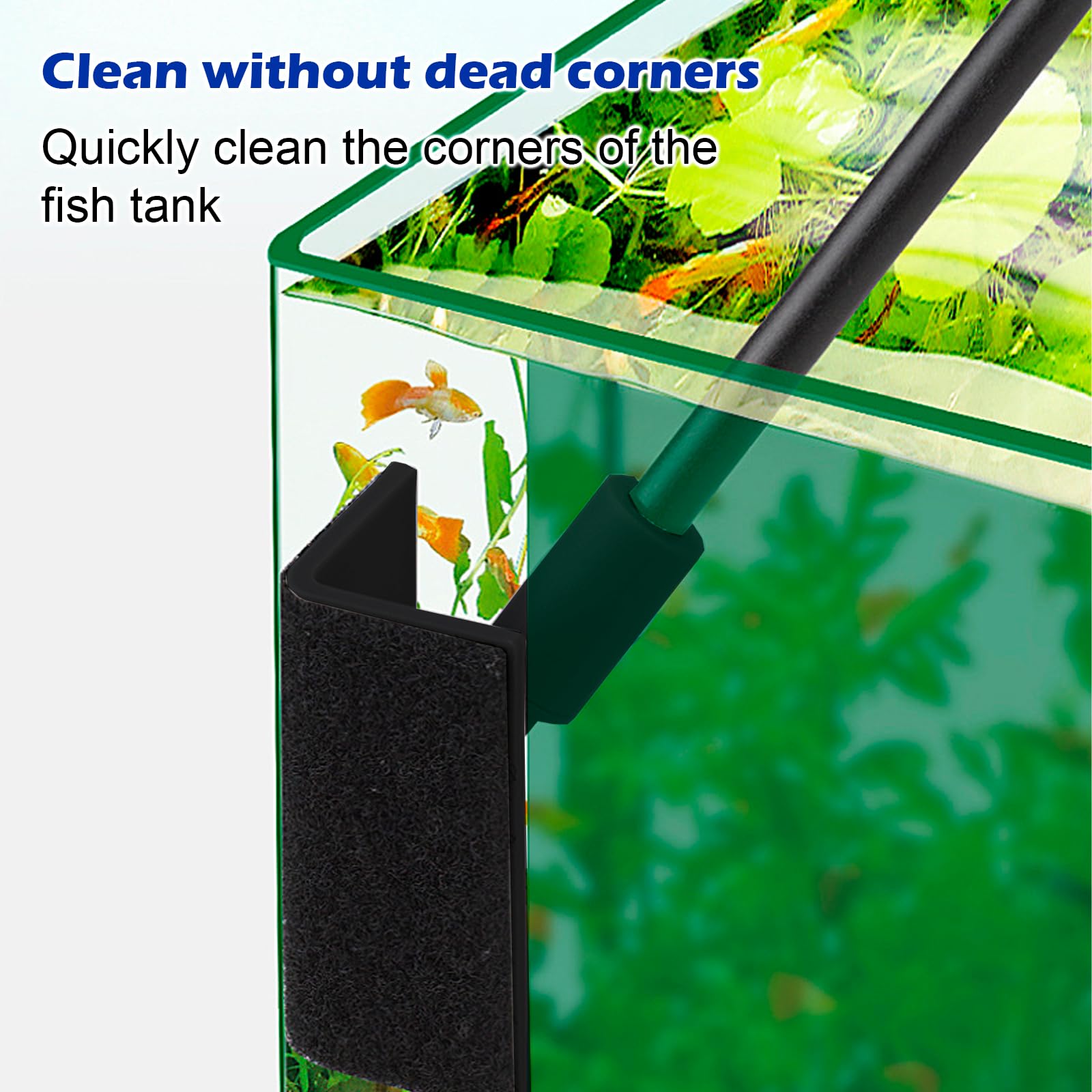 Kit de Nettoyage Aquarium 3-en-1 36 cm, Nettoyeur de Vitres avec Grattoir à Algues, Brosse Triangulaire et Brosse d’Angle, Têtes Interchangeables pour Nano Aquariums