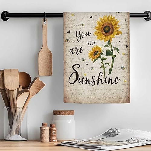 Miniatura 2 de Toallas de cocina rústicas de girasol, papel de periódico retro marrón rústico de microfibra absorbente para platos de cocina, toalla de baño de