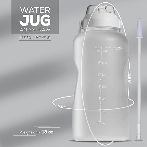 Miniatura 4 de Botella de agua motivacional con popote y asa, botella de agua de un galón de 128 oz3.8 L, jarra de agua reutilizable, logra una hidratación durante