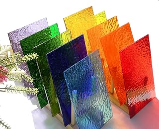 Lanyani 10 Sheets Bright Variety Transparent Textured Stained Glass Shee...