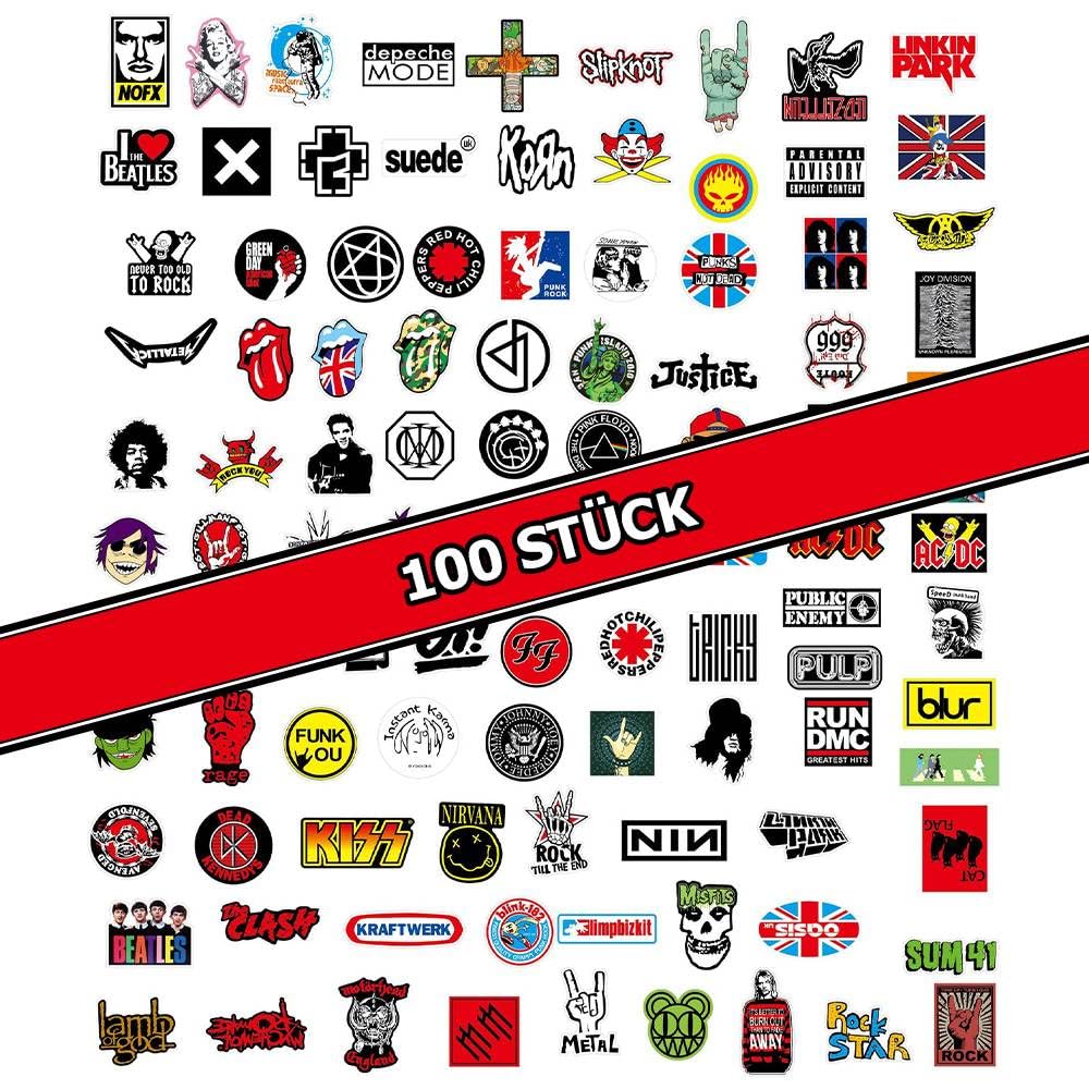 Dreamil Rock Band Punk Sticker 100 pezzi Un classico Rocker Sticker Pack Impermeabile Vinile Cool Metal Music Sticker per Laptop Scrapbook Moto Valigia Skateboard Tee