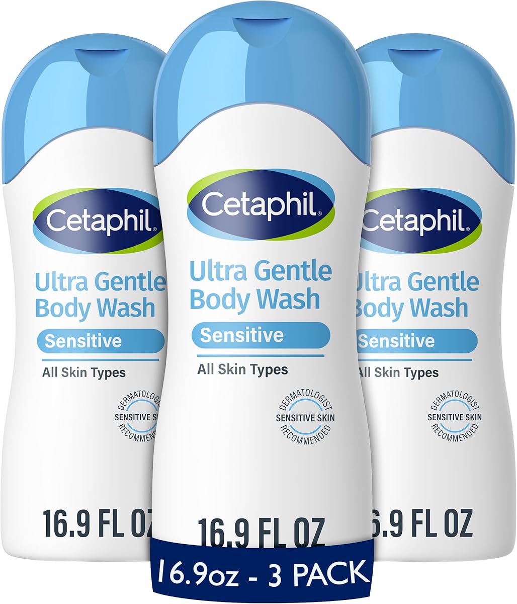 Cetaphil Ultra Gentle Refreshing Body Wash, For Dry to Normal, Sensitive Skin, 16.9oz Pack of 3, Aloe Vera, Calendula, Vitamin B5, Hypoallergenic, Paraben Free, Fragrance Free, Dermatologist Tested