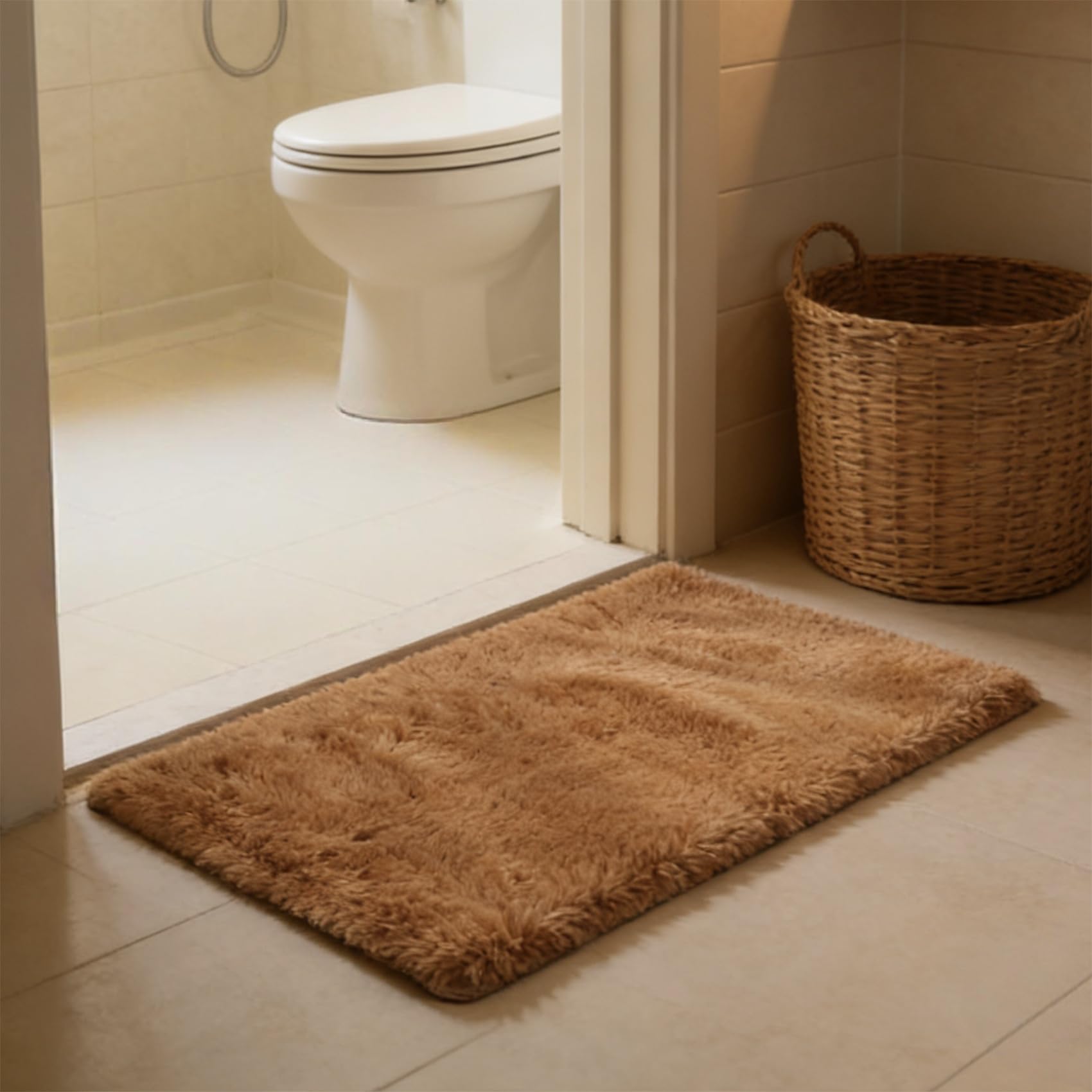 Tapis de chambre shaggy 110x190 cm antidérapant et ultra moelleux marron